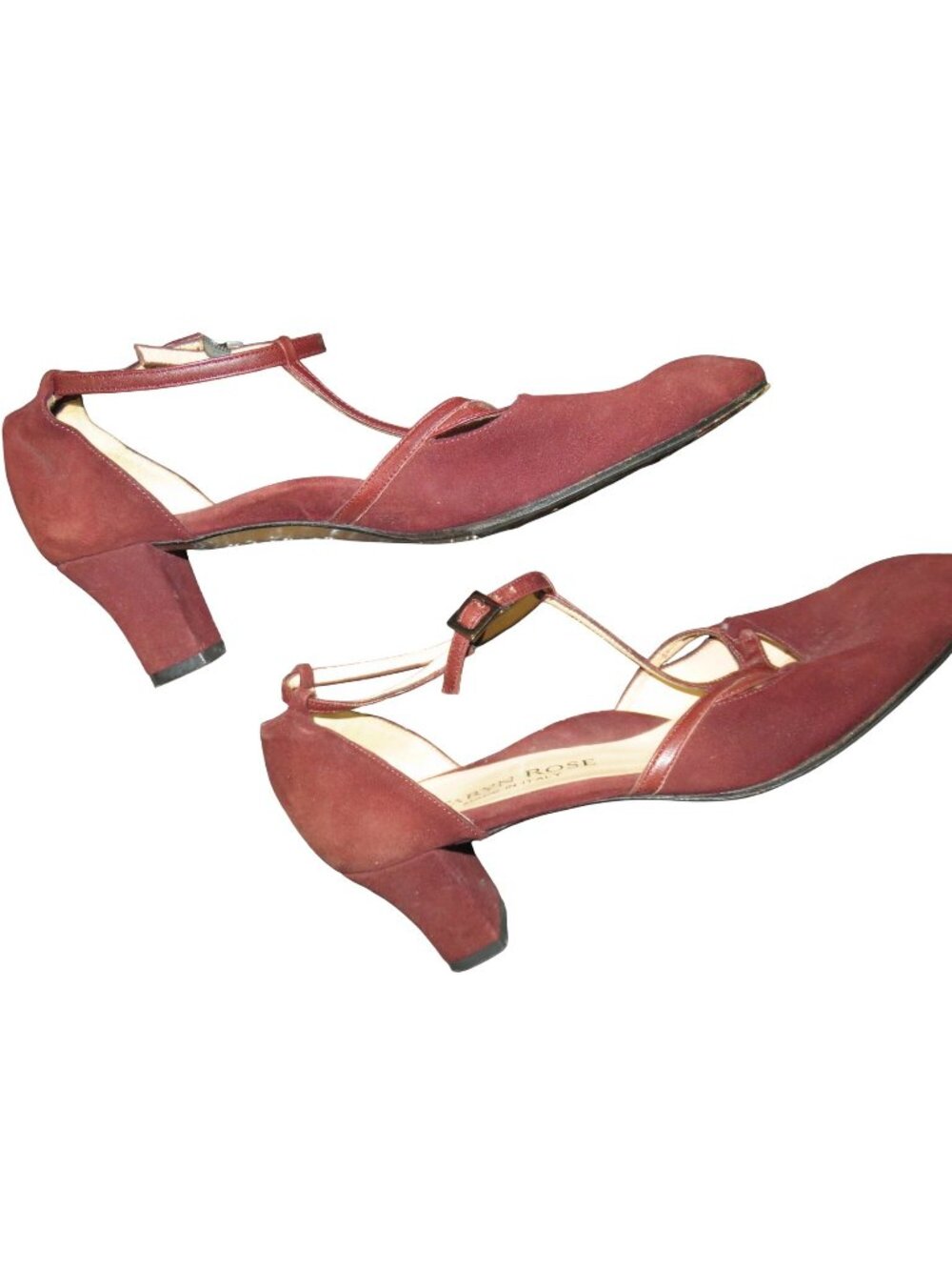 Taryn Rose Burgundy Italian Suede Leather Mary Jane Chunky Heeled Pumps 8.5